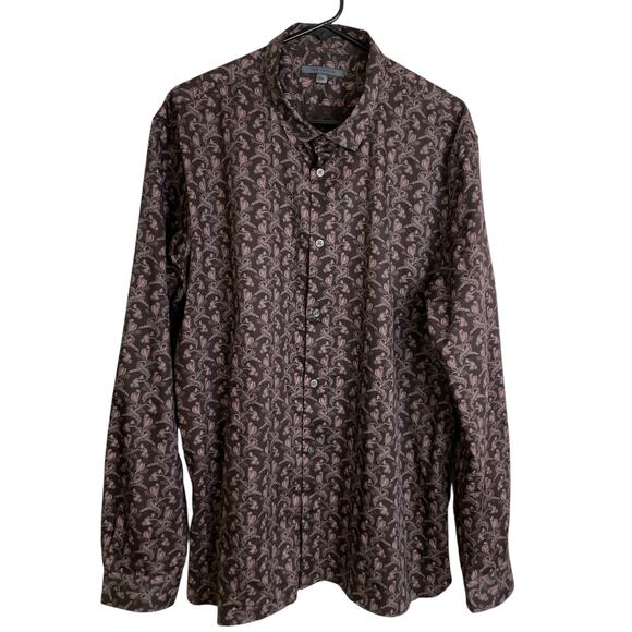 John Varvatos Dress Shirt Mens 2XL Burgundy Ross Long Sleeve Button Floral - Picture 1 of 9